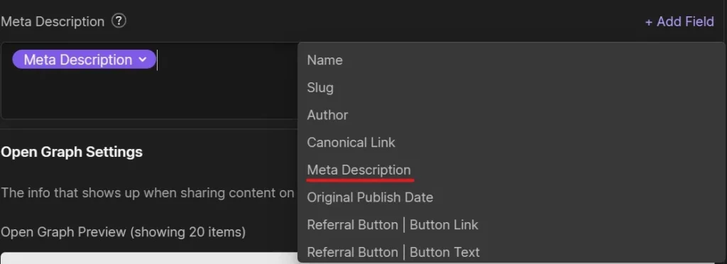 Adding a dynamic field for the Meta Description in the Webflow Designer